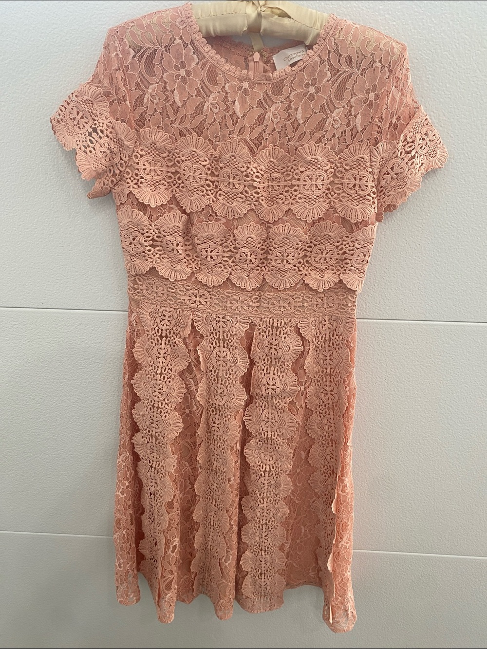 Lace Midi Dress in Blush Pink - Elegant Fit-and-Flare
